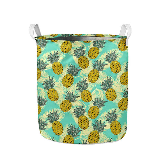Tropical Vintage Pineapple Pattern Print Collapsible Laundry Basket