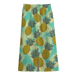 Tropical Vintage Pineapple Pattern Print Cotton Front Slit Maxi Skirt