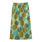Tropical Vintage Pineapple Pattern Print Cotton Front Slit Maxi Skirt