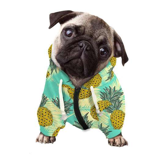 Tropical Vintage Pineapple Pattern Print Dog Zip Up Hoodie