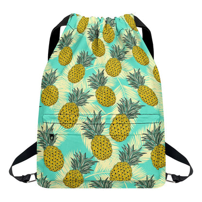 Tropical Vintage Pineapple Pattern Print Drawstring Backpack