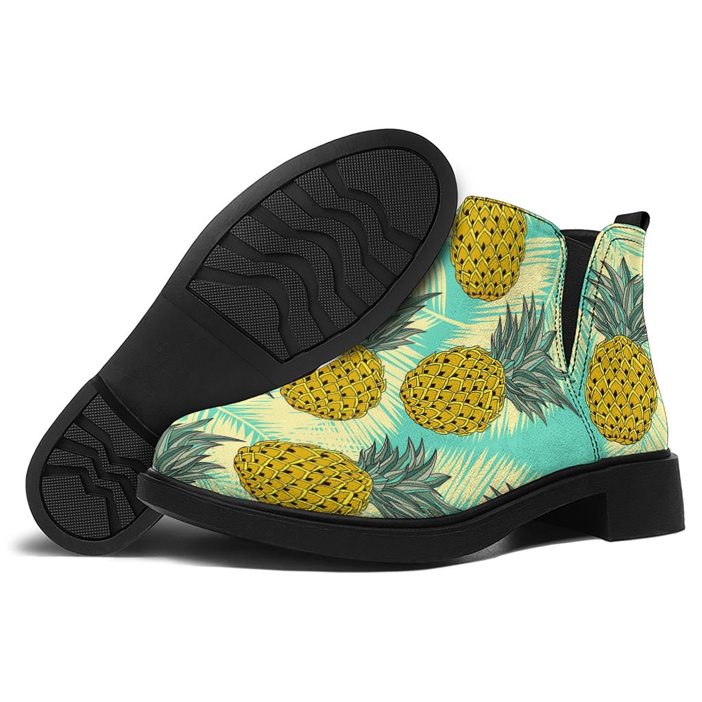 Tropical Vintage Pineapple Pattern Print Flat Ankle Boots