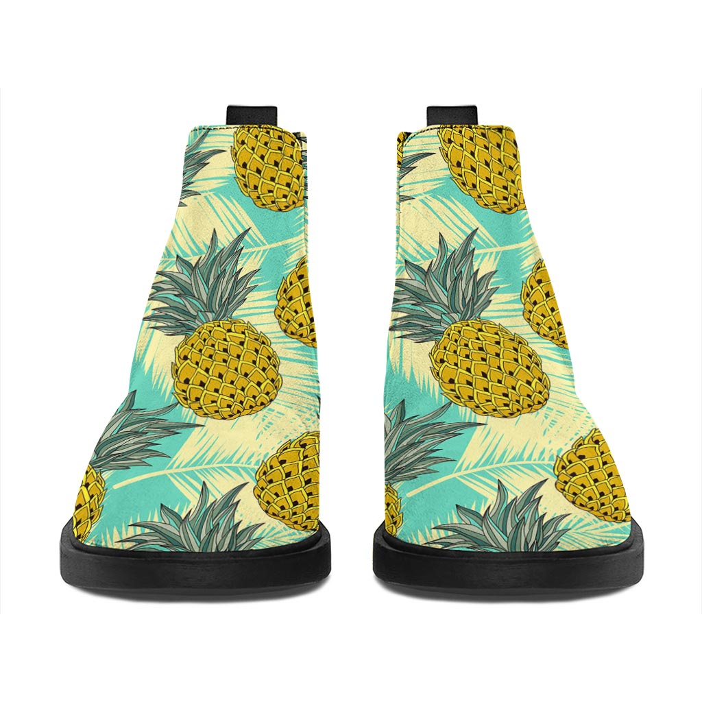 Tropical Vintage Pineapple Pattern Print Flat Ankle Boots