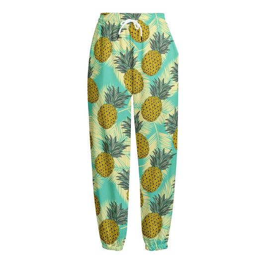 Tropical Vintage Pineapple Pattern Print Fleece Lined Knit Pants