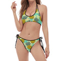 Tropical Vintage Pineapple Pattern Print Halter Scoop Tie Side Bikini