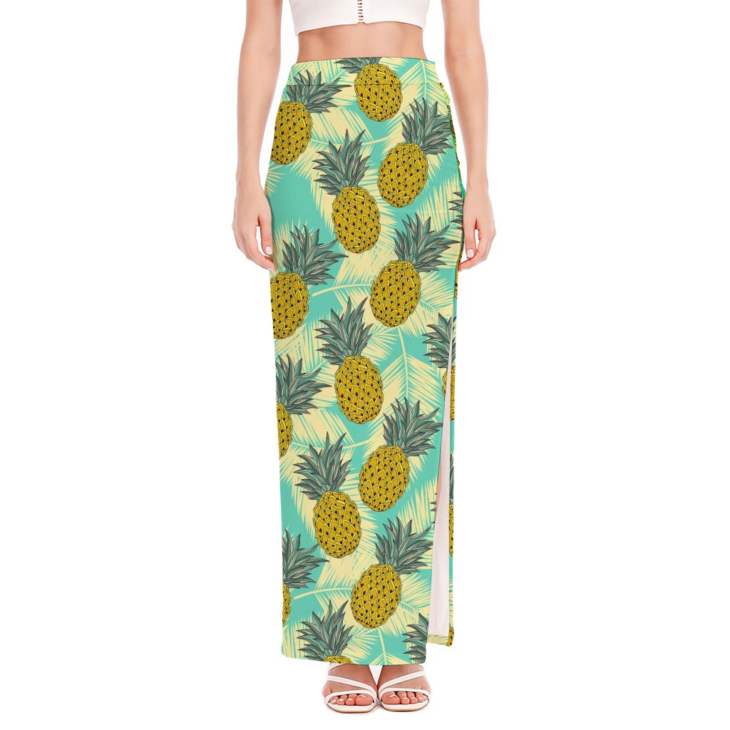 Tropical Vintage Pineapple Pattern Print High Slit Maxi Skirt