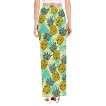 Tropical Vintage Pineapple Pattern Print High Slit Maxi Skirt