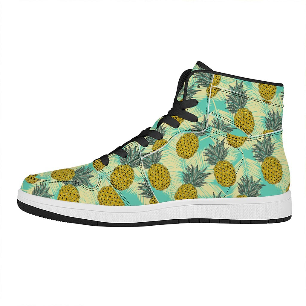 Tropical Vintage Pineapple Pattern Print High Top Leather Sneakers