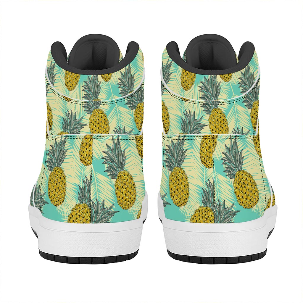 Tropical Vintage Pineapple Pattern Print High Top Leather Sneakers
