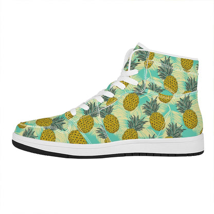 Tropical Vintage Pineapple Pattern Print High Top Leather Sneakers