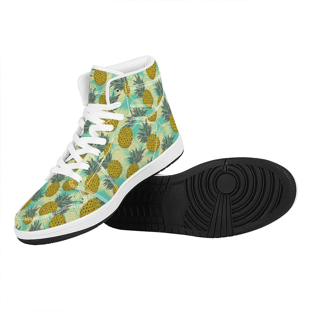 Tropical Vintage Pineapple Pattern Print High Top Leather Sneakers