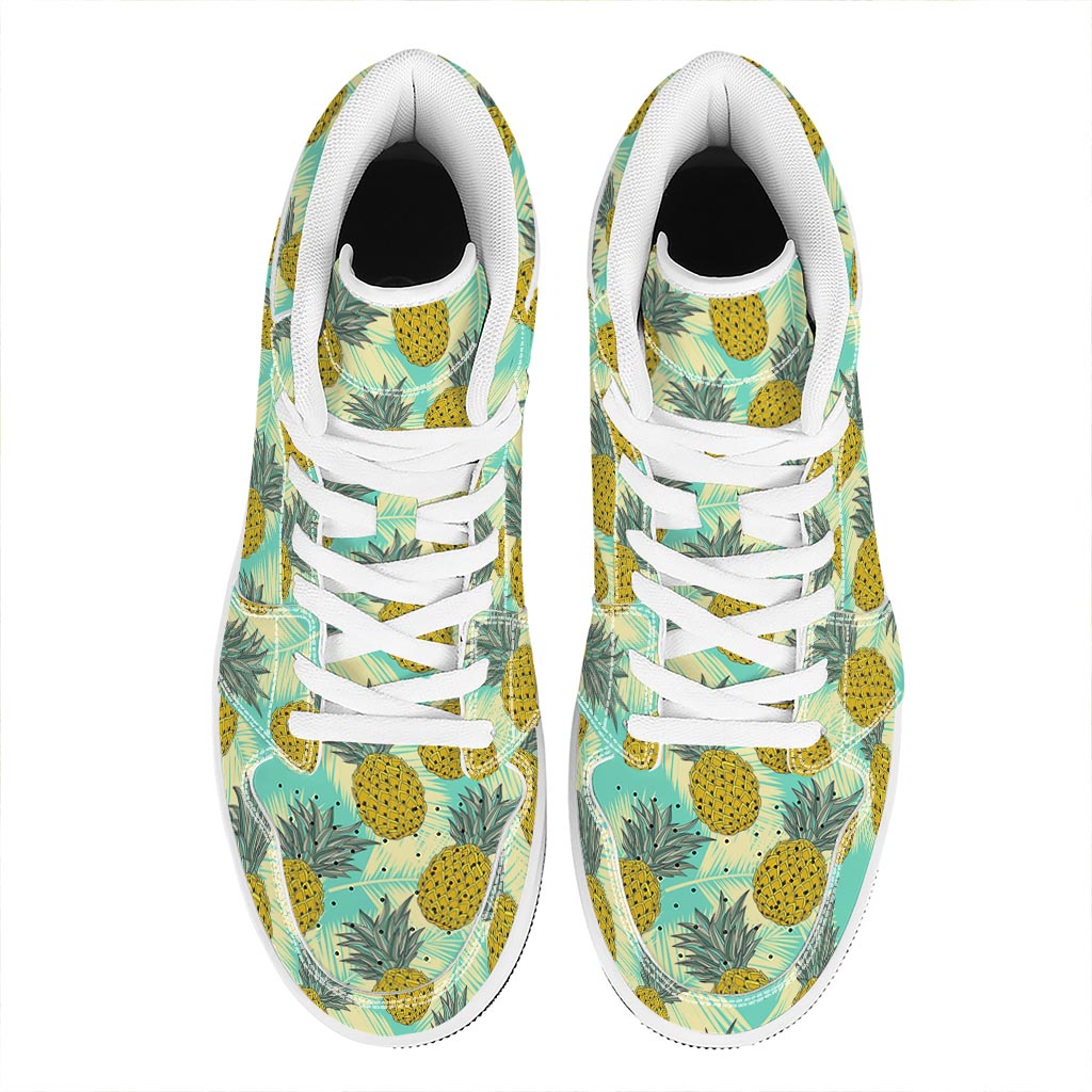 Tropical Vintage Pineapple Pattern Print High Top Leather Sneakers