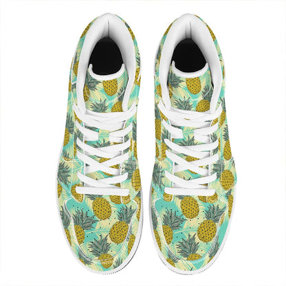 Tropical Vintage Pineapple Pattern Print High Top Leather Sneakers