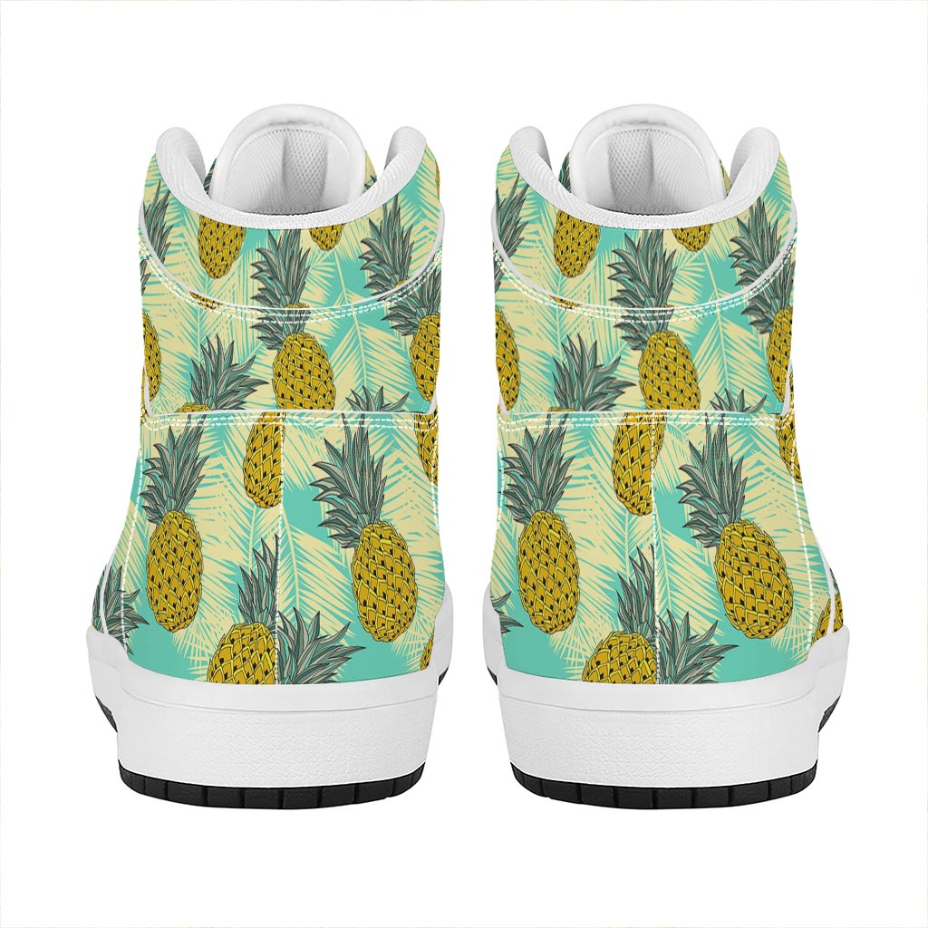 Tropical Vintage Pineapple Pattern Print High Top Leather Sneakers
