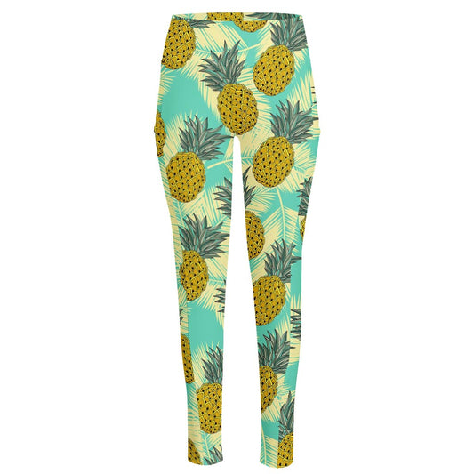 Tropical Vintage Pineapple Pattern Print High-Waisted Pocket Leggings
