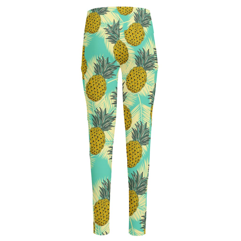 Tropical Vintage Pineapple Pattern Print High-Waisted Pocket Leggings
