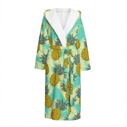 Tropical Vintage Pineapple Pattern Print Hooded Bathrobe