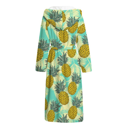 Tropical Vintage Pineapple Pattern Print Hooded Bathrobe