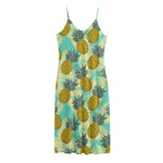 Tropical Vintage Pineapple Pattern Print Jersey Midi Cami Dress