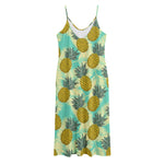 Tropical Vintage Pineapple Pattern Print Jersey Midi Cami Dress