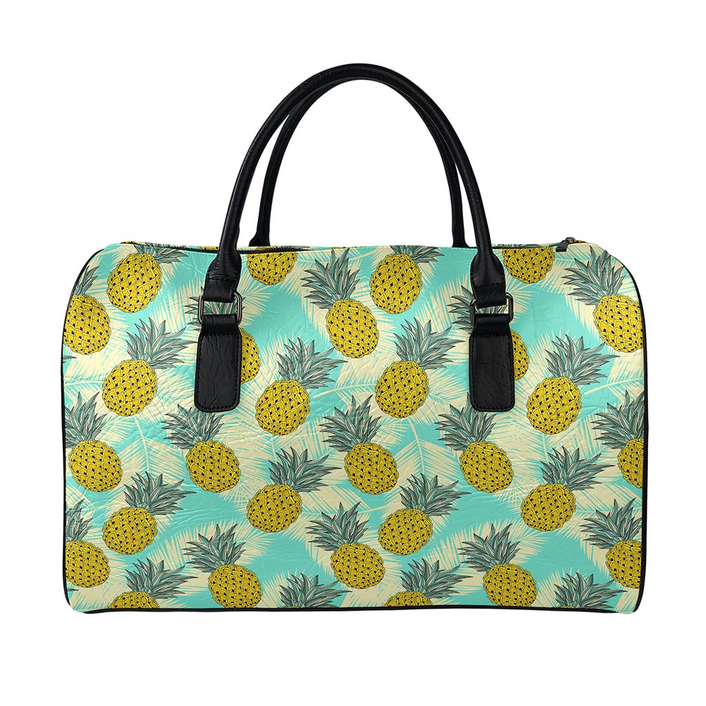 Tropical Vintage Pineapple Pattern Print Leather Duffle Bag
