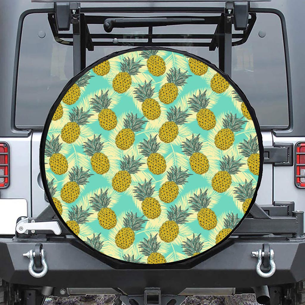 Tropical Vintage Pineapple Pattern Print Leather Spare Tire Cover