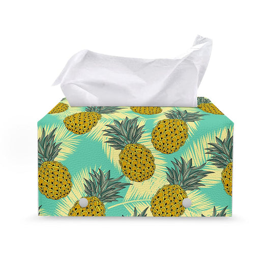 Tropical Vintage Pineapple Pattern Print Leather Tissue Box Cover