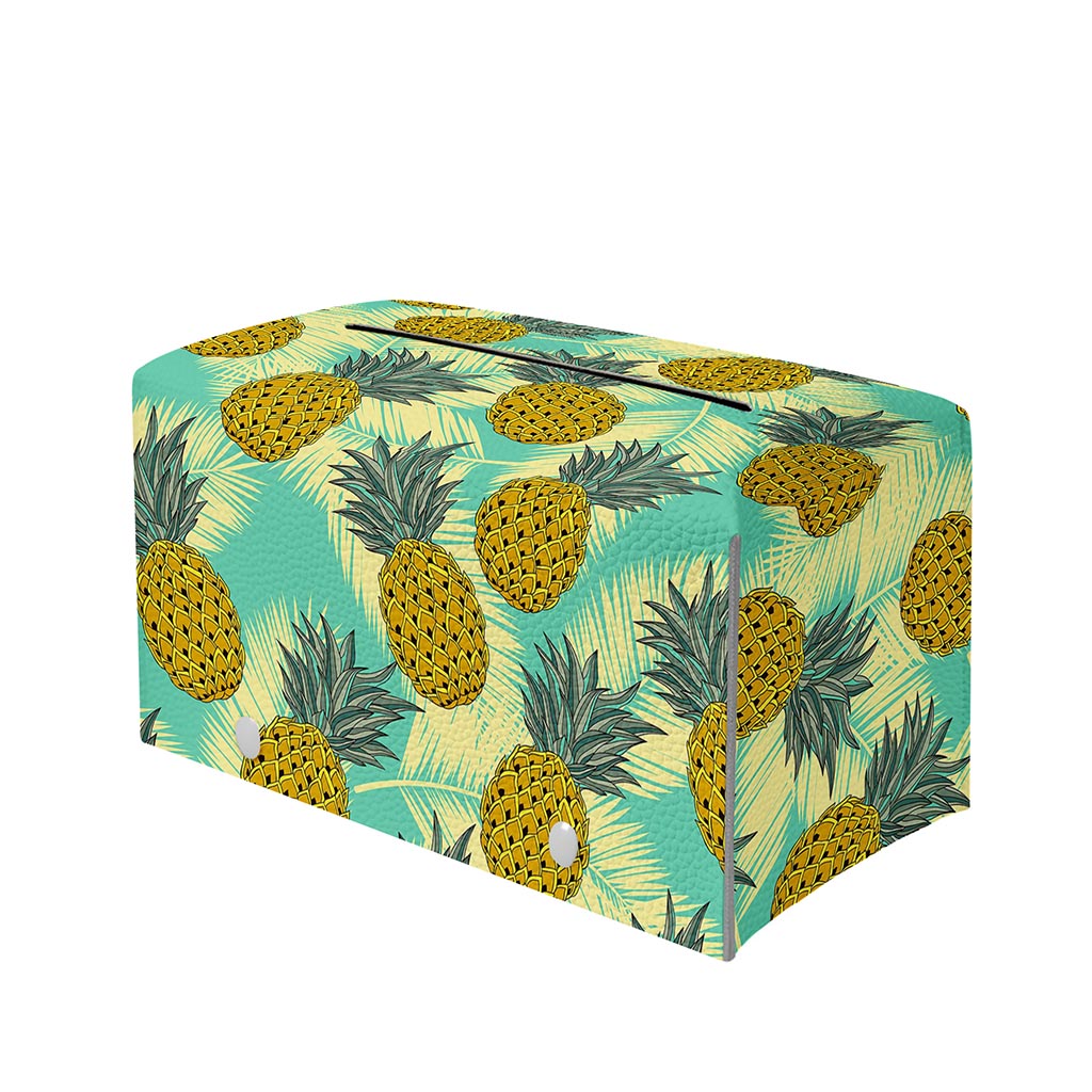 Tropical Vintage Pineapple Pattern Print Leather Tissue Box Cover