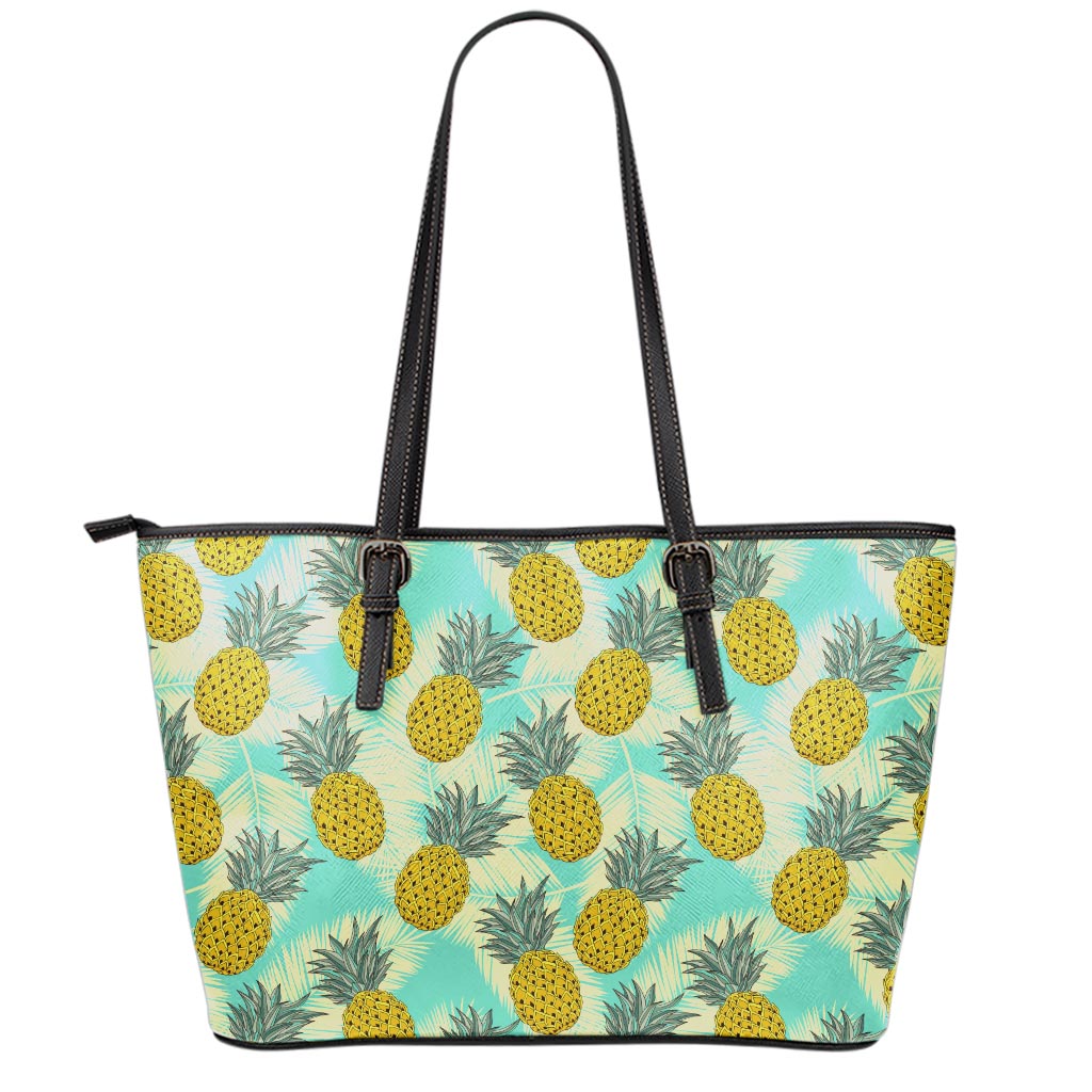 Tropical Vintage Pineapple Pattern Print Leather Tote Bag
