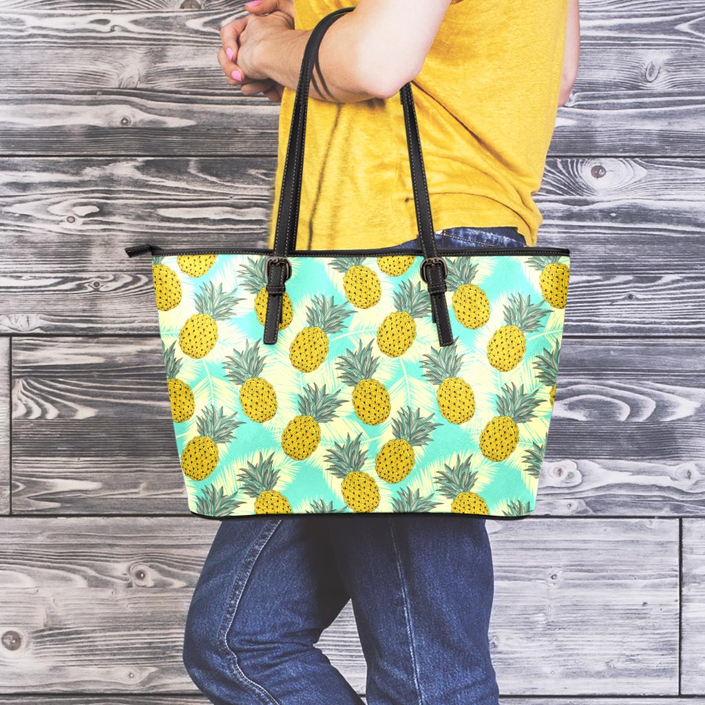 Tropical Vintage Pineapple Pattern Print Leather Tote Bag