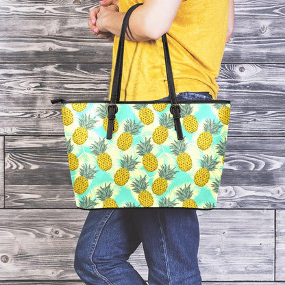 Tropical Vintage Pineapple Pattern Print Leather Tote Bag