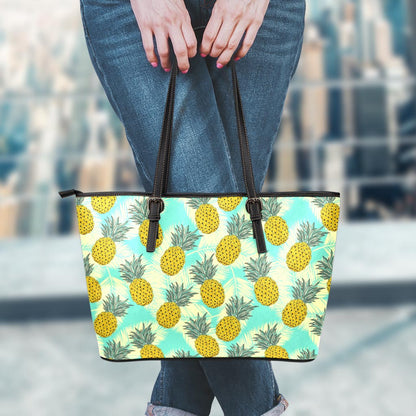 Tropical Vintage Pineapple Pattern Print Leather Tote Bag