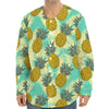 Tropical Vintage Pineapple Pattern Print Long Sleeve Baseball Jersey