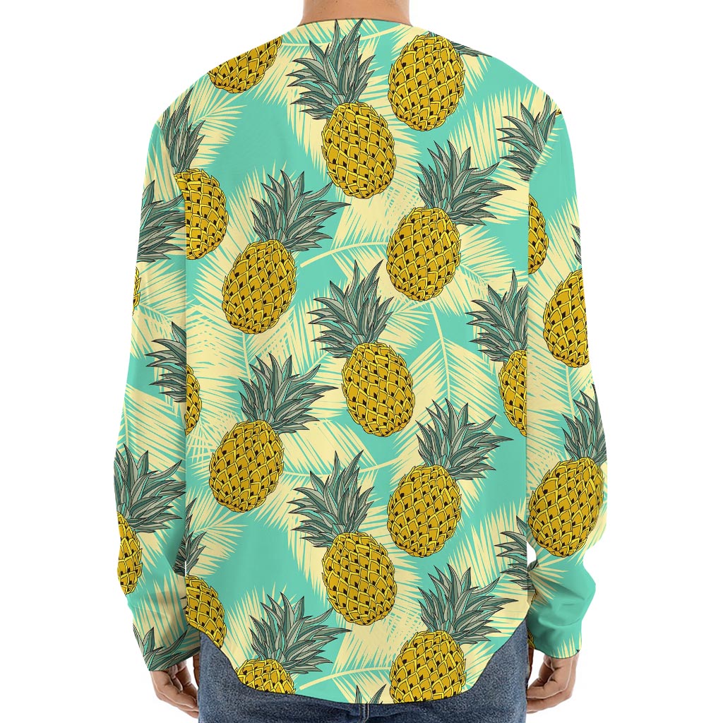 Tropical Vintage Pineapple Pattern Print Long Sleeve Baseball Jersey