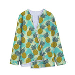 Tropical Vintage Pineapple Pattern Print Long Sleeve Short Coat