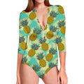 Tropical Vintage Pineapple Pattern Print Long Sleeve Swimsuit