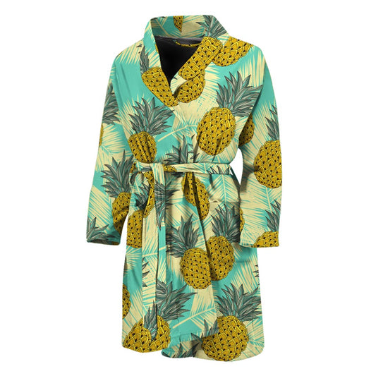 Tropical Vintage Pineapple Pattern Print Men's Bathrobe