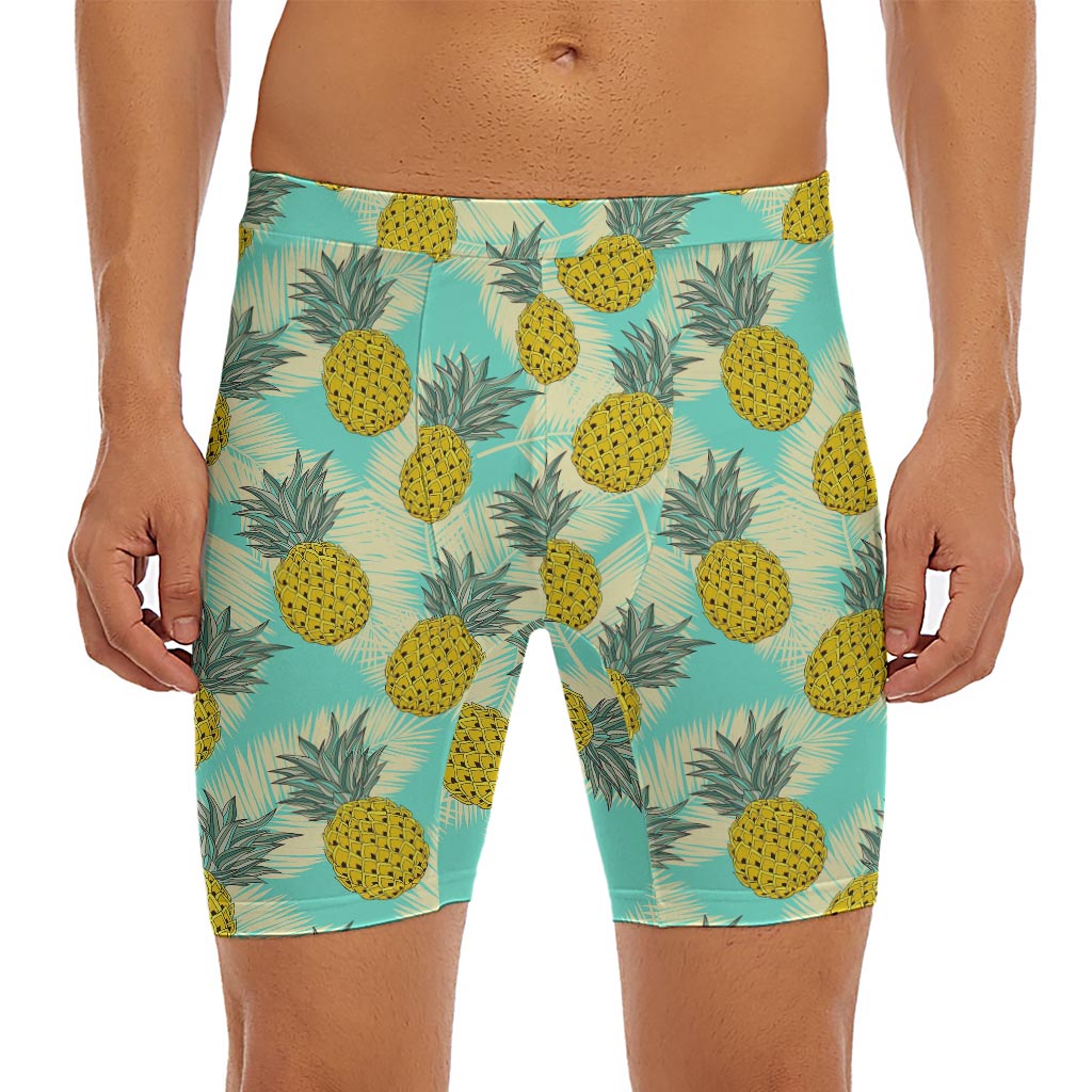 Tropical Vintage Pineapple Pattern Print Men's Long Boxer Briefs