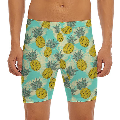 Tropical Vintage Pineapple Pattern Print Men's Long Boxer Briefs