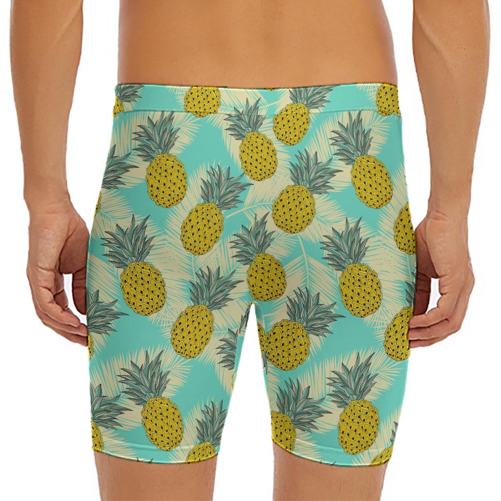 Tropical Vintage Pineapple Pattern Print Men's Long Boxer Briefs