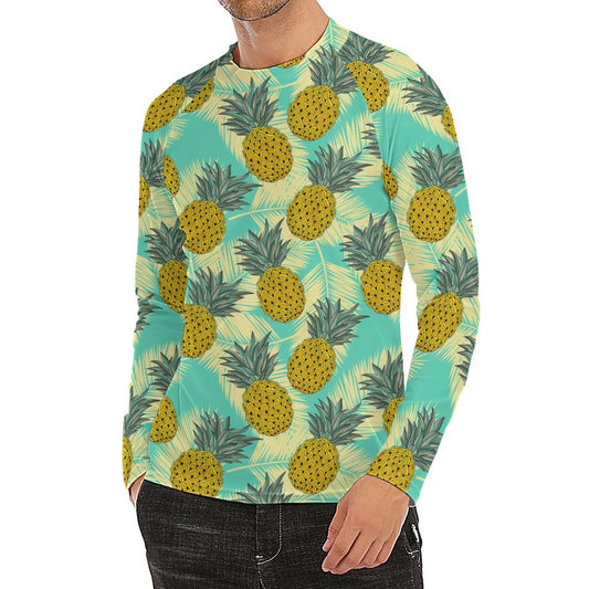 Tropical Vintage Pineapple Pattern Print Men's Long Sleeve Rash Guard