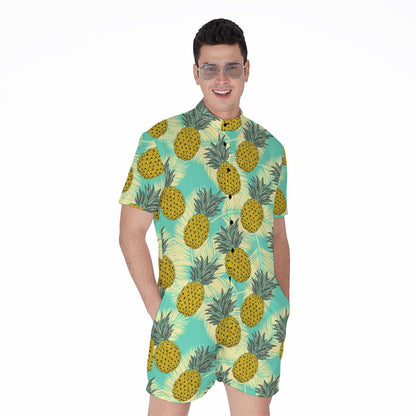 Tropical Vintage Pineapple Pattern Print Men's Rompers