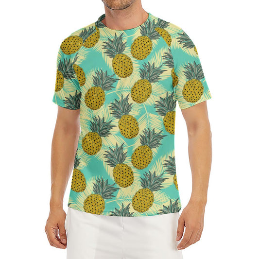 Tropical Vintage Pineapple Pattern Print Men's Short Sleeve Rash Guard
