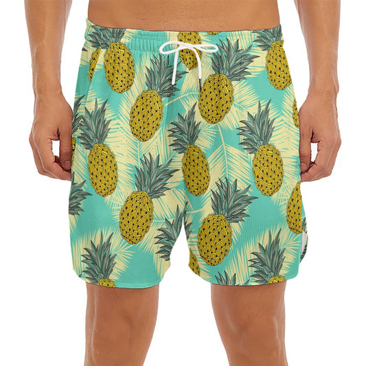 Tropical Vintage Pineapple Pattern Print Men's Split Running Shorts