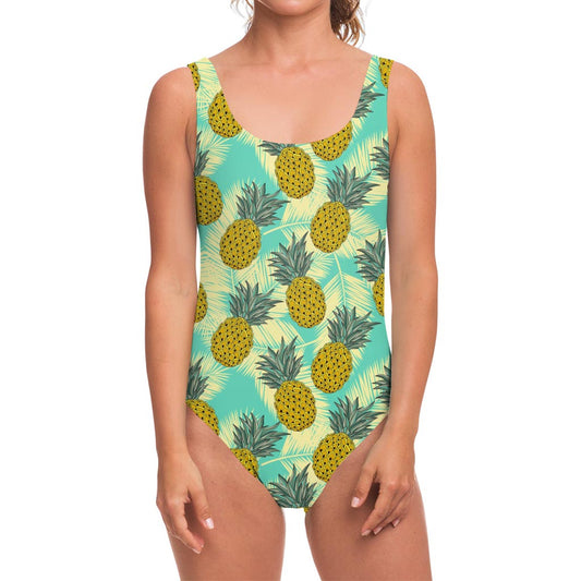 Tropical Vintage Pineapple Pattern Print One Piece Swimsuit