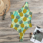 Tropical Vintage Pineapple Pattern Print One Shoulder Bodysuit
