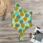 Tropical Vintage Pineapple Pattern Print One Shoulder Bodysuit