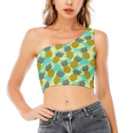 Tropical Vintage Pineapple Pattern Print One Shoulder Crop Top