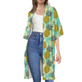 Tropical Vintage Pineapple Pattern Print Open Front Beach Cover Up