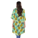 Tropical Vintage Pineapple Pattern Print Open Front Beach Cover Up